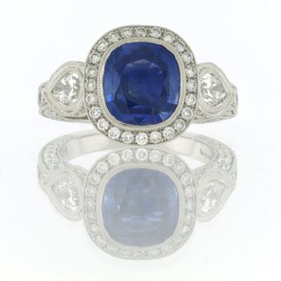 5.61ct Kashmir Cushion Cut Sapphire Diamond Engagement Ring