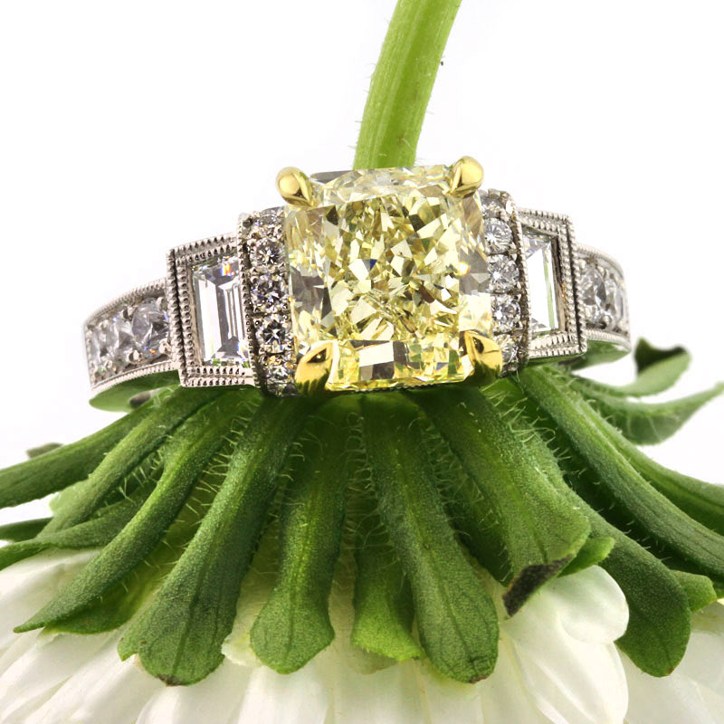 4.25ct Fancy Yellow Radiant Cut Diamond Engagement Ring | Mark Broumand