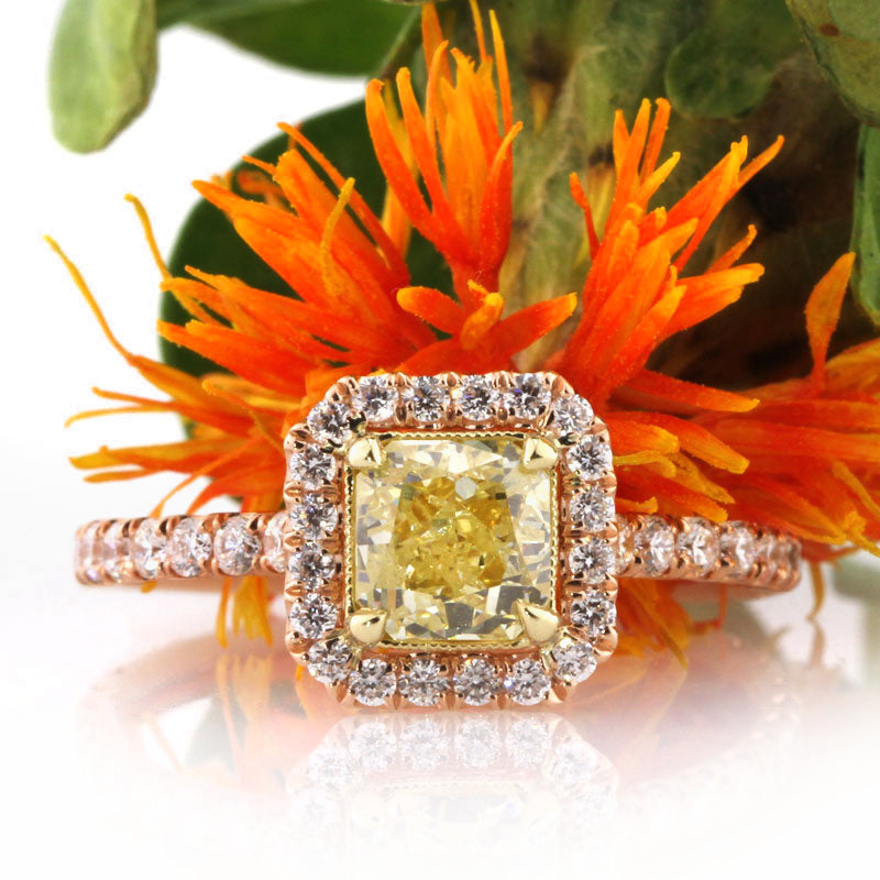 1.72ct fancy intense yellow radiant cut diamond engagement ring | Mark Broumand