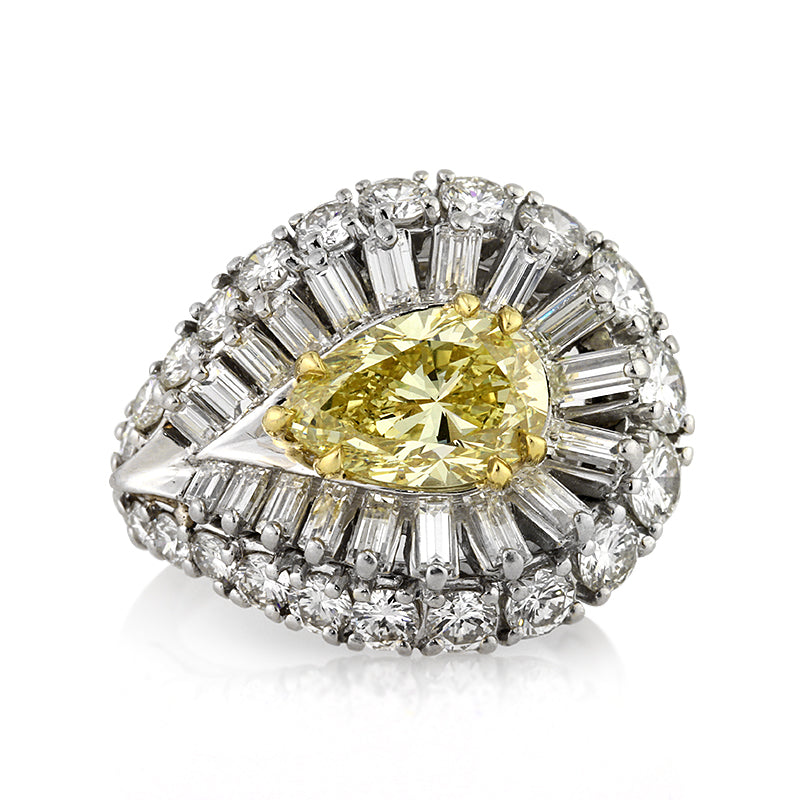 8.15ct Fancy Intense Yellow Pear Shaped Diamond Engagement Ring | Mark Broumand