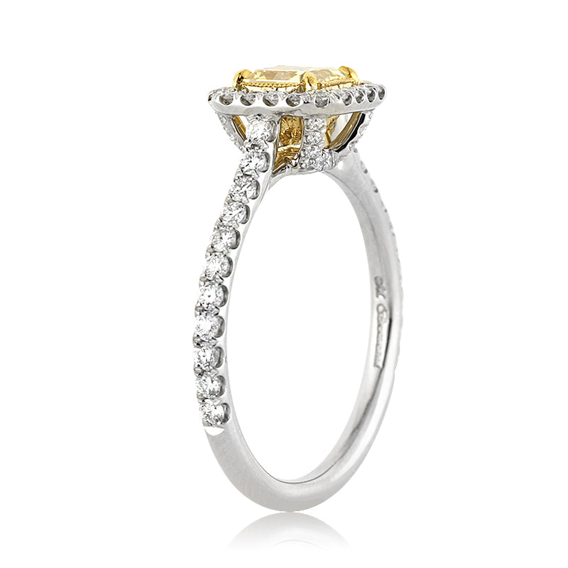 1.30ct Fancy Intense Yellow Radiant cut diamond engagement ring side view | Mark Broumand