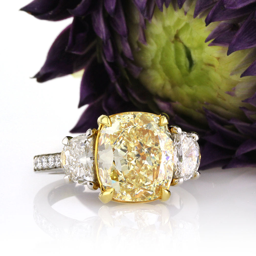 6.37ct Fancy Yellow Cushion Cut Diamond Engagement Ring | Mark Broumand