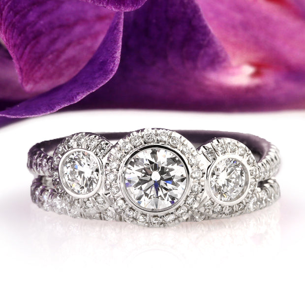Three Stone Round Brilliant Cut Engagement Rings Under $4000