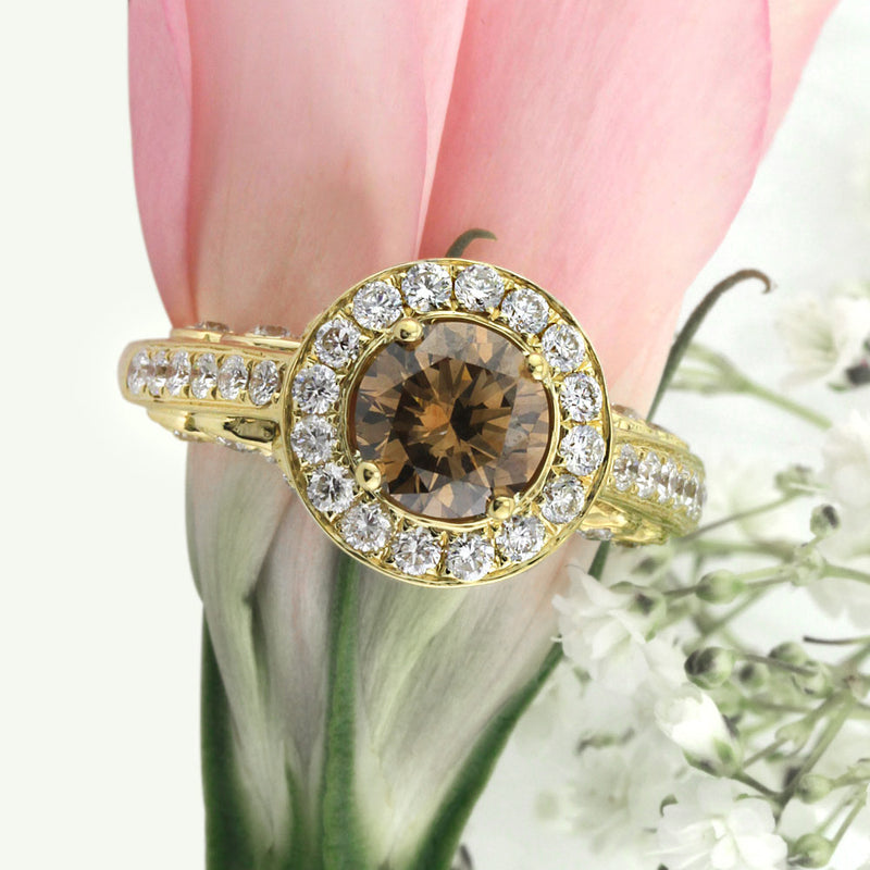 5.87ct Fancy Brown Round Brilliant Cut Diamond Engagement Ring – Mark  Broumand