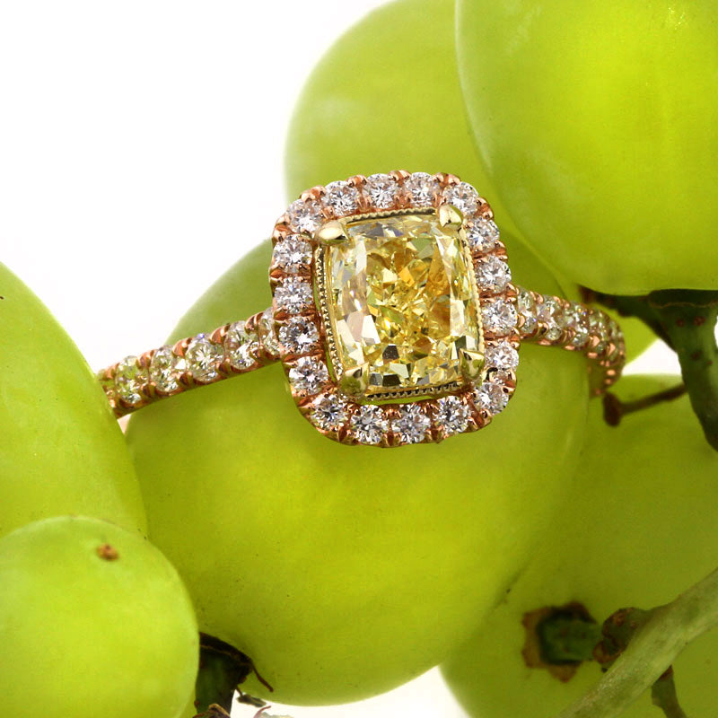 1.88 fancy vivid yellow cushion cut diamond engagement ring