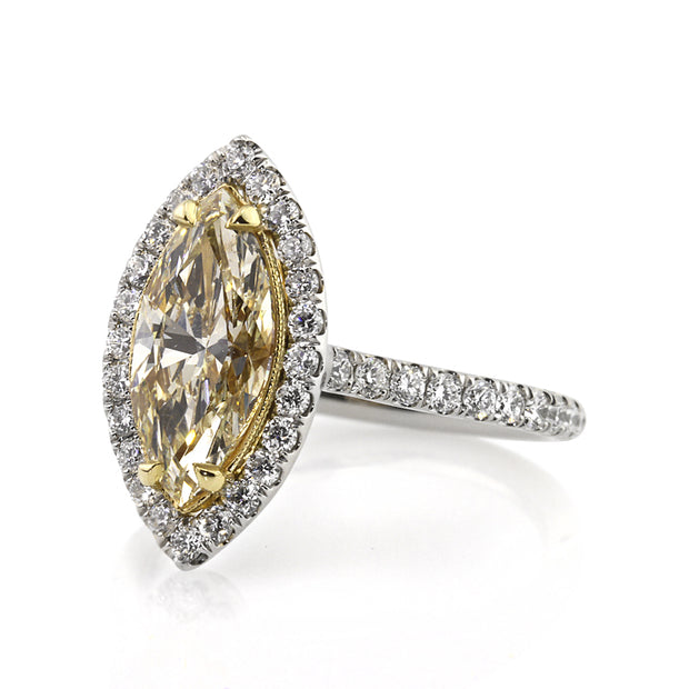 3.01ct Fancy Yellow Marquise Cut Diamond Engagement Ring Angled View