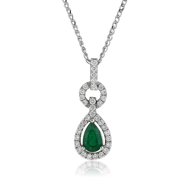 1.06ct Pear Shaped Emerald and Diamond Pendant
