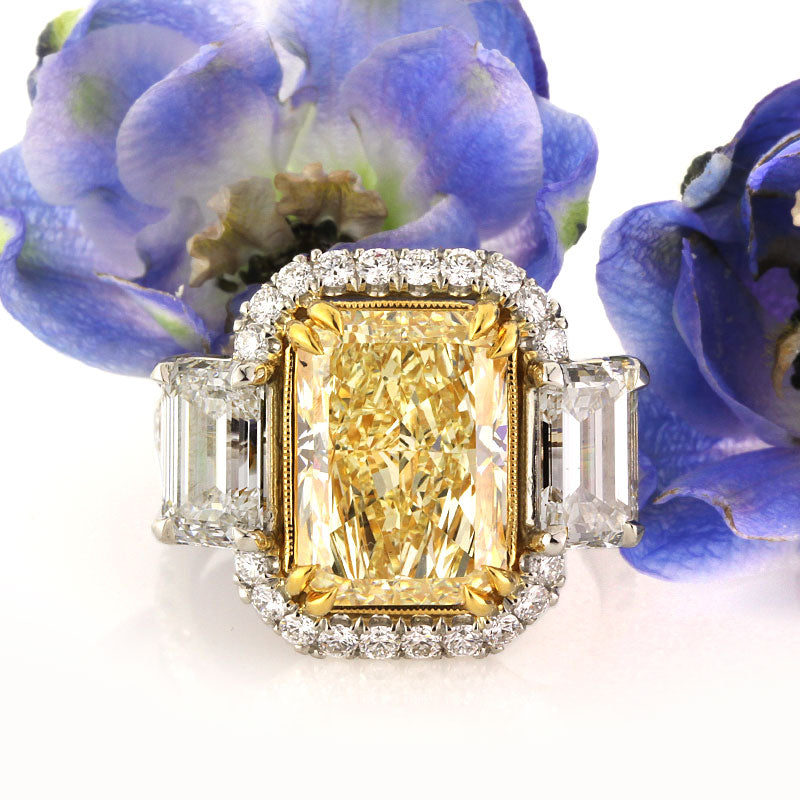 7.35ct fancy light yellow radiant cut diamond engagement ring