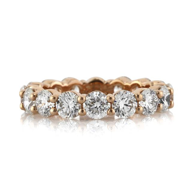 Round Brilliant Cut Eternity Wedding Ring on Rose Gold Setting, 3.9 Carats