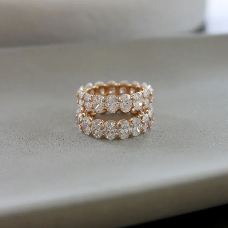 Diamond eternity wedding bands in rose gold 