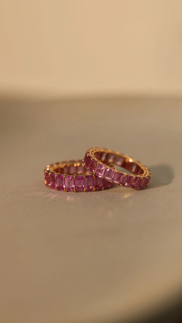 Two pink sapphire eternity bands 