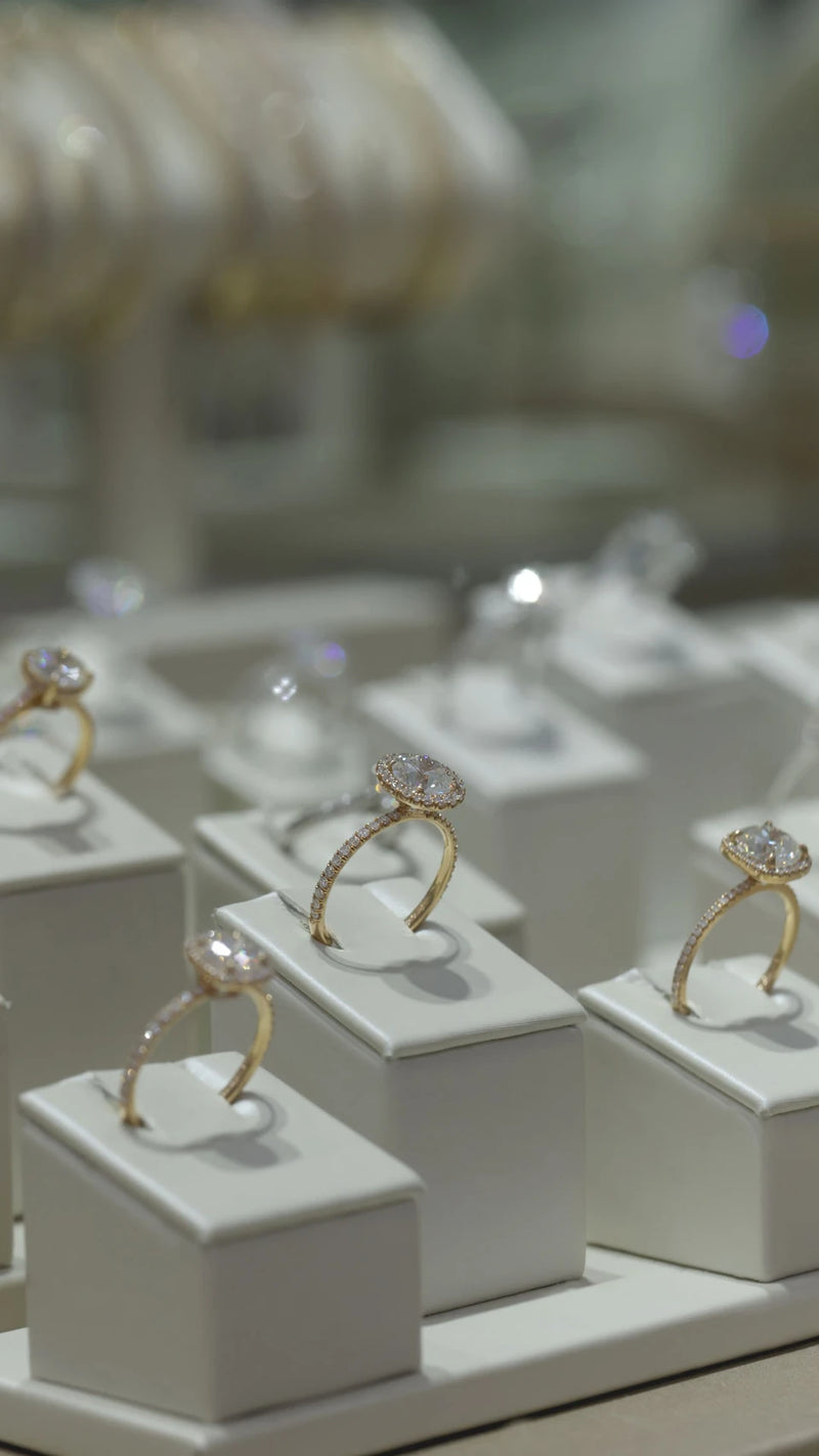 Engagement ring selection inside Mark Broumand store. 