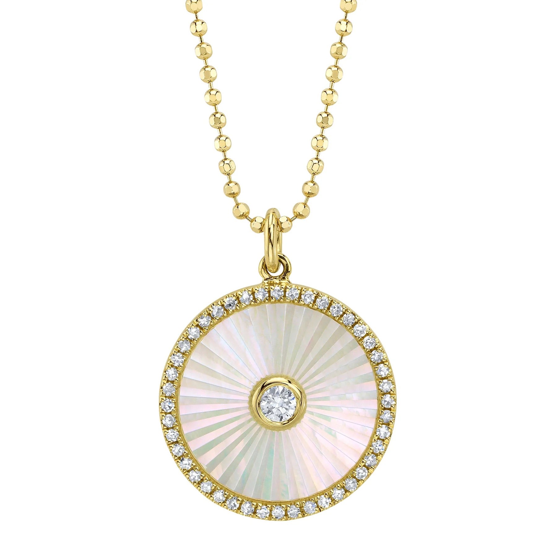 0.18ct Round Brilliant Cut Diamond and Mother of Pearl Medallion Pendant