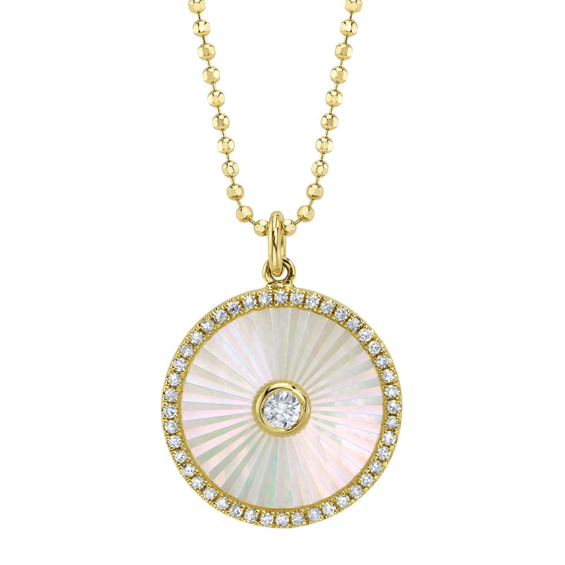 0.18ct Round Brilliant Cut Diamond and Mother of Pearl Medallion Pendant