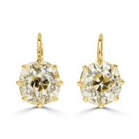 10.36ct Old Mine Cut Champagne Yellow Diamond Stud Earrings