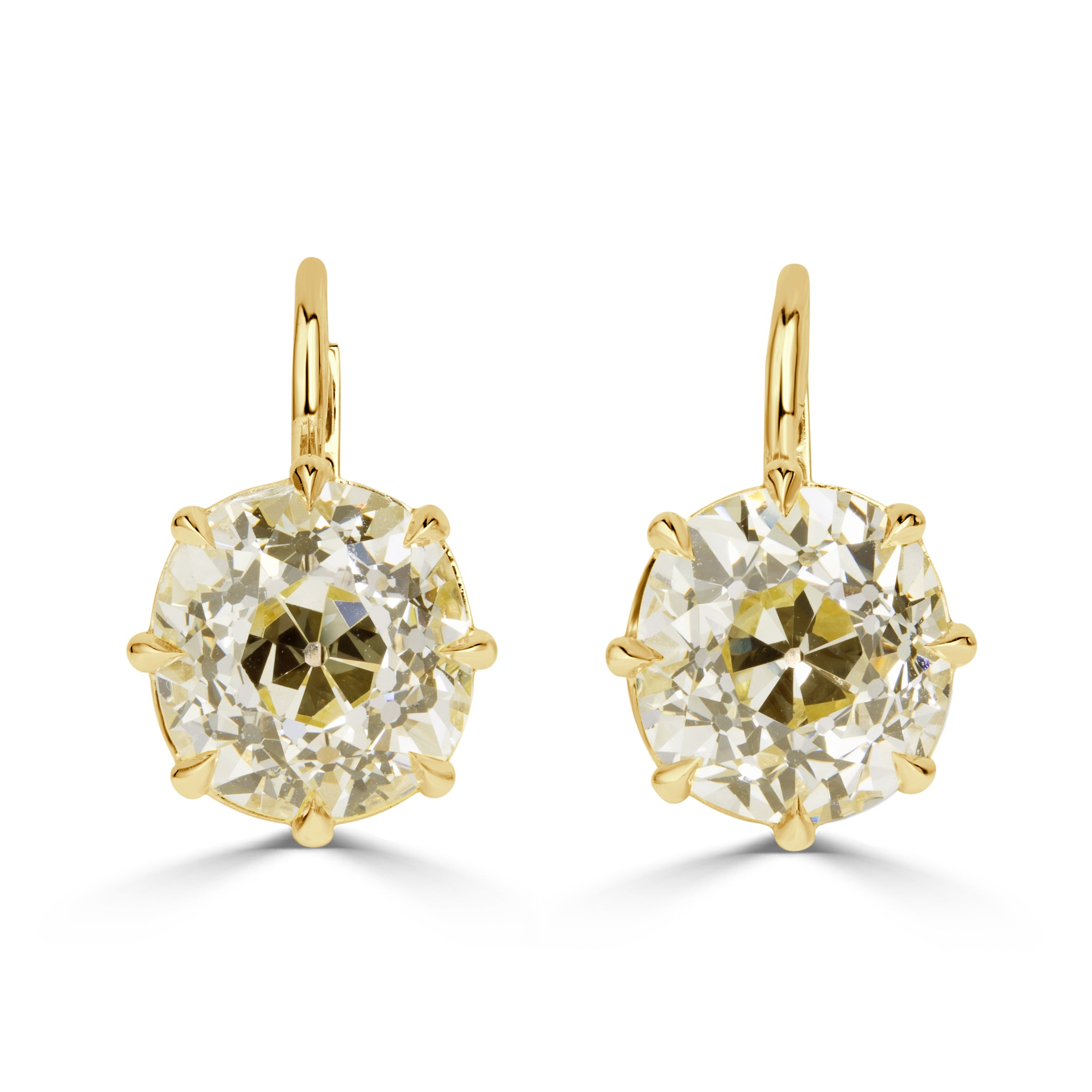 10.36ct Old Mine Cut Champagne Yellow Diamond Stud Earrings