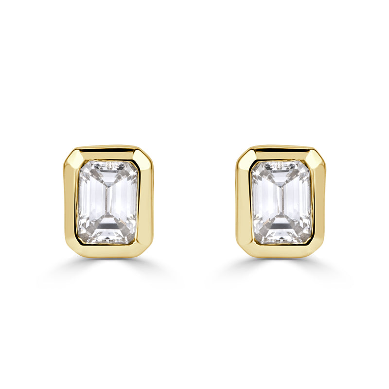 0.48ct Emerald Cut Diamond Bezel Set Stud Earrings