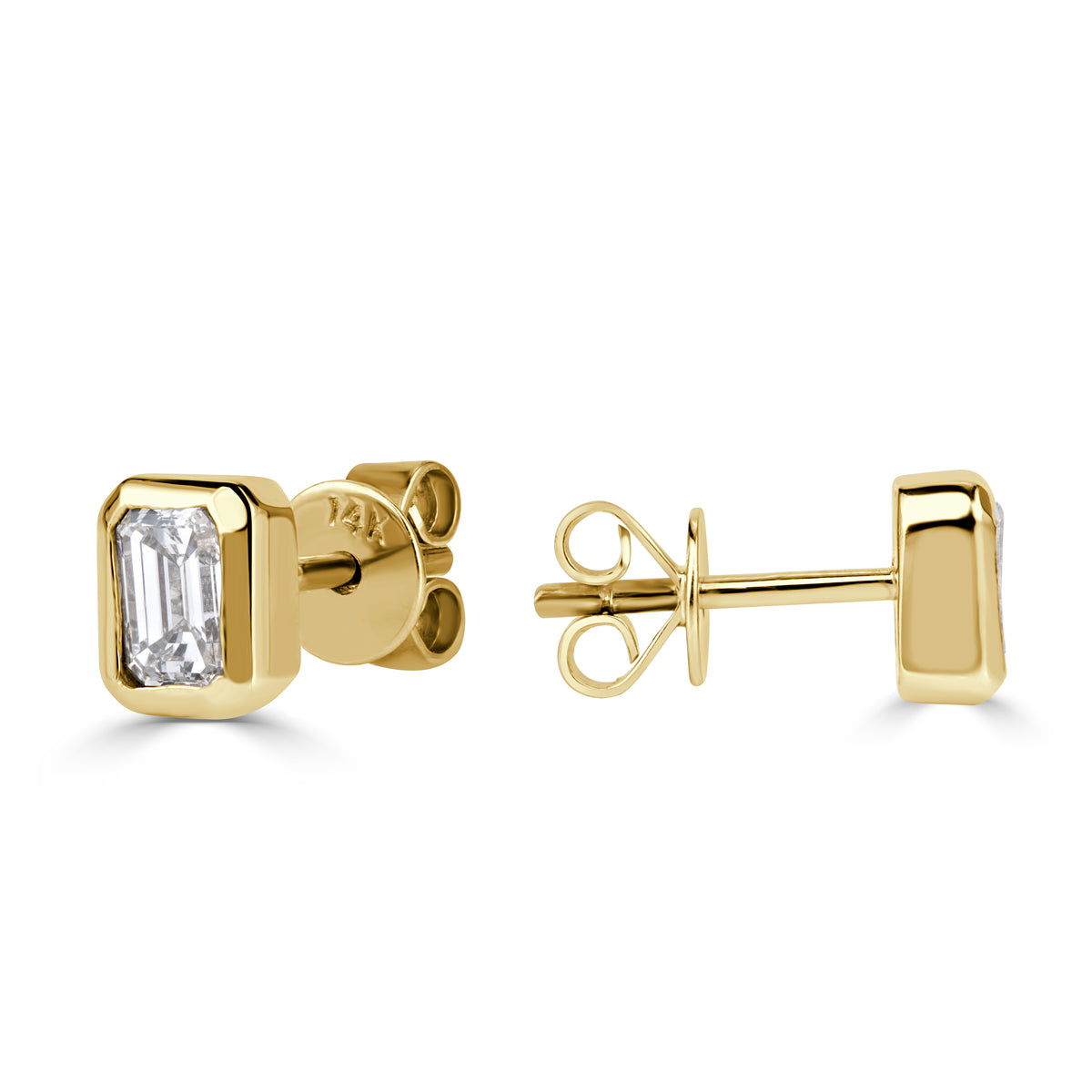 0.48ct Emerald Cut Diamond Bezel Set Stud Earrings