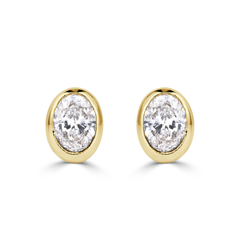 0.49ct Oval Cut Diamond Bezel Set Stud Earrings