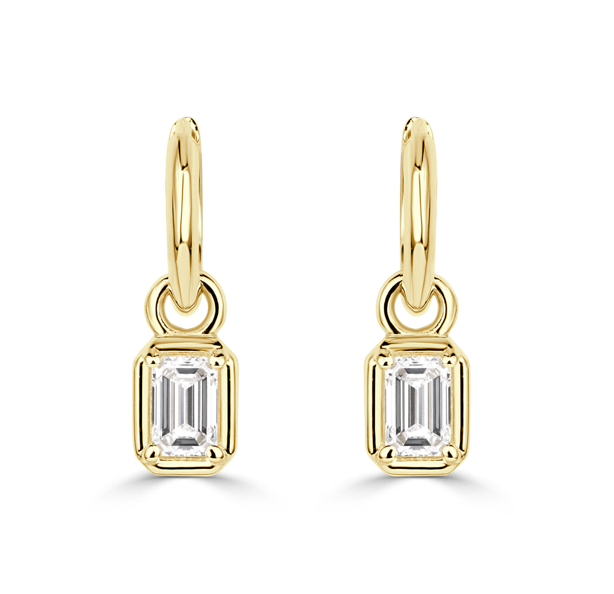 1.08ct Emerald Cut Lab Grown Diamond Charm Huggie Hoop Earrings