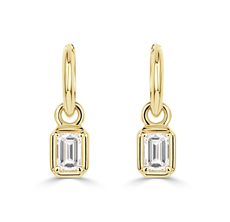 1.08ct Emerald Cut Lab Grown Diamond Charm Huggie Hoop Earrings