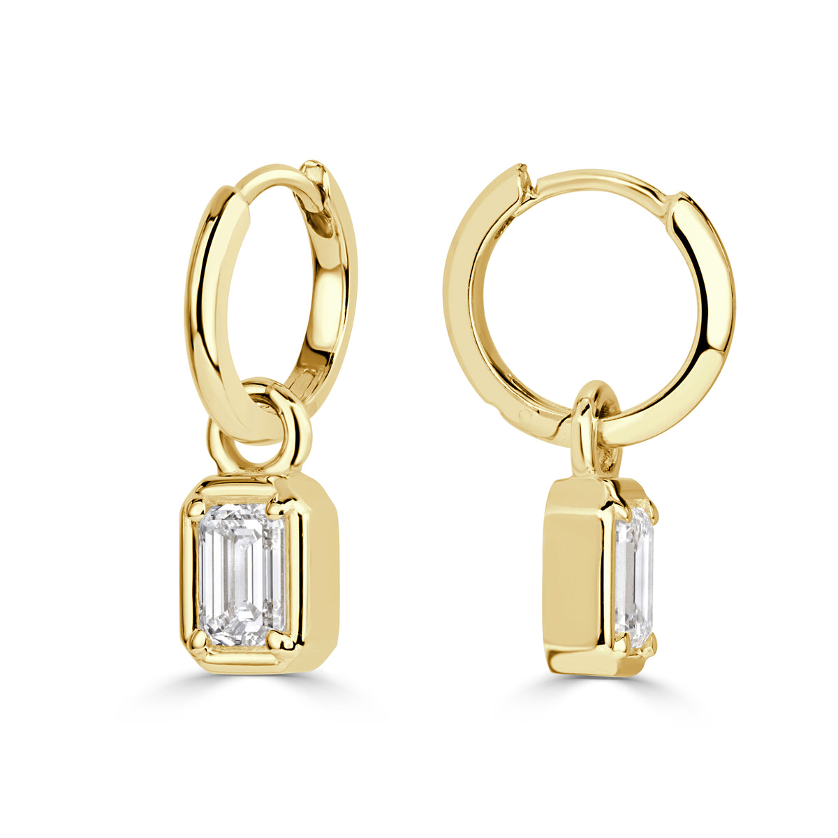 1.08ct Emerald Cut Lab Grown Diamond Charm Huggie Hoop Earrings