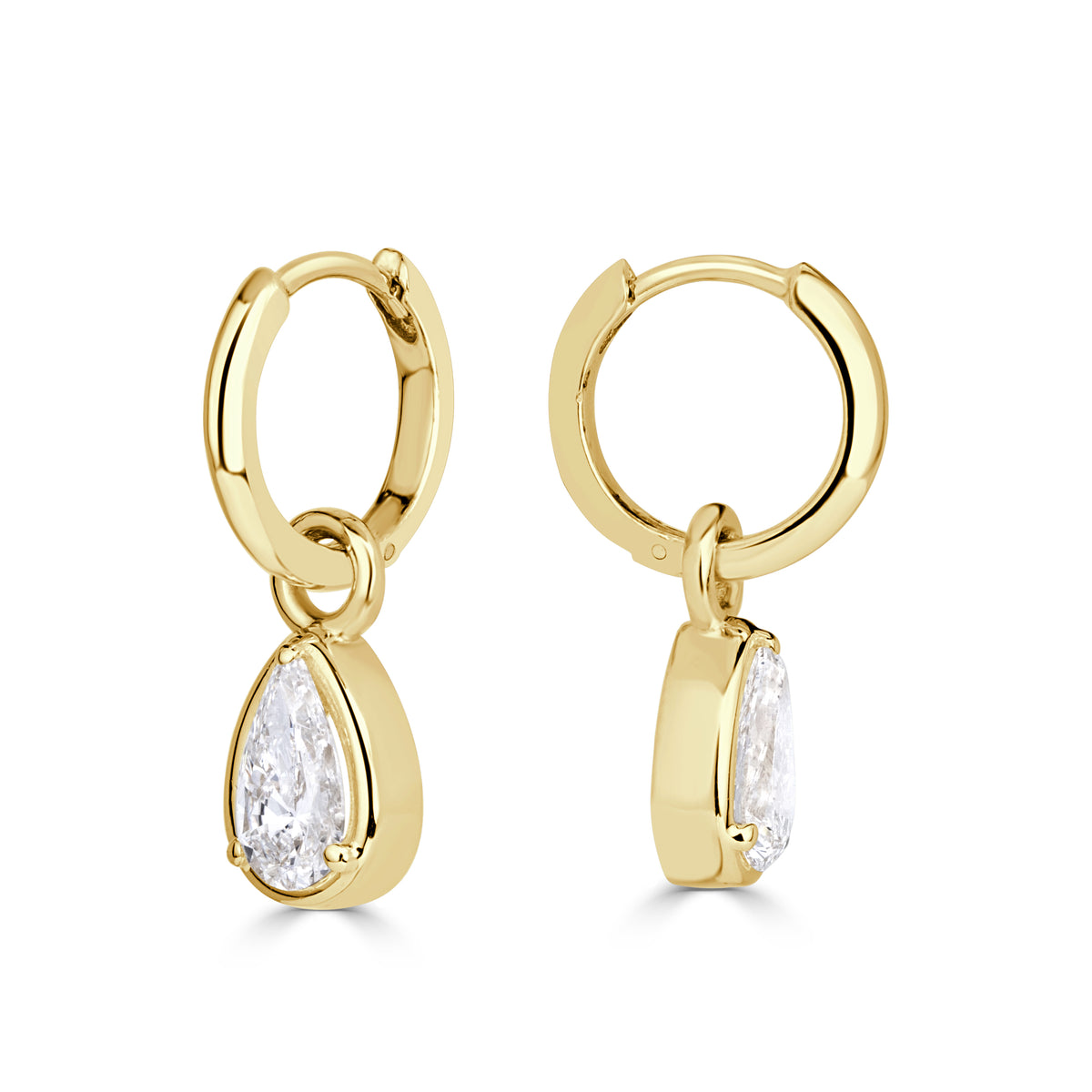 1.08ct Pear Shaped Lab Grown Diamond Charm Huggie Hoop Earrings