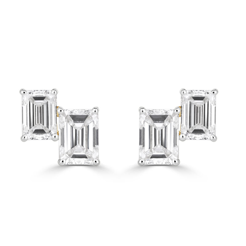 1.84ct Emerald Cut Lab Grown Diamond Toi Et Moi Stud Earrings