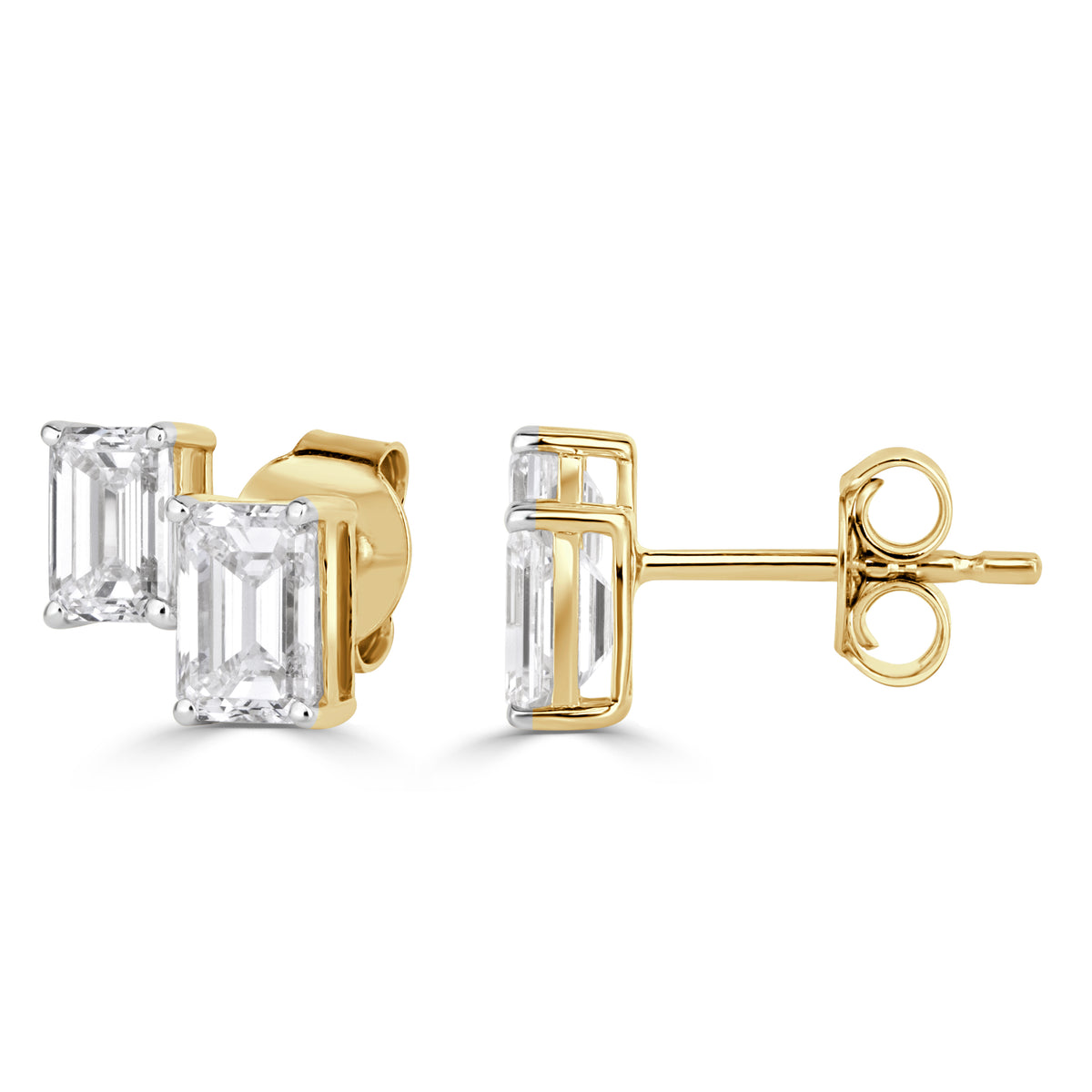 1.84ct Emerald Cut Lab Grown Diamond Toi Et Moi Stud Earrings