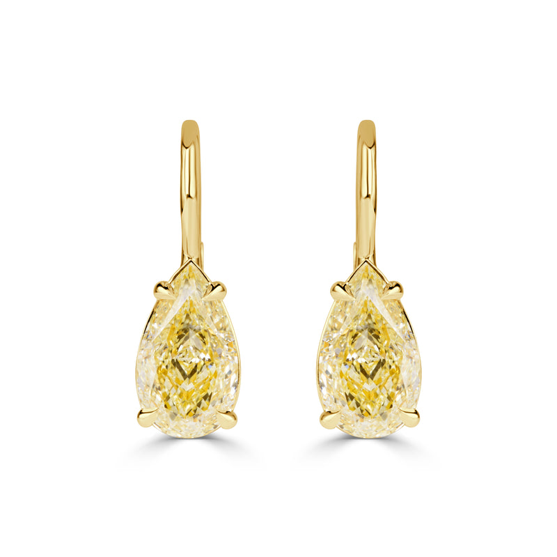 4.03ct Pear Shaped Fancy Light Yellow Drop Earrings
