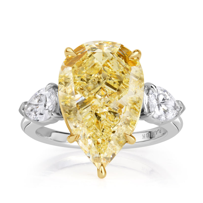 9.83ct Pear Shaped Fancy Light Yellow Diamond Engagement Ring