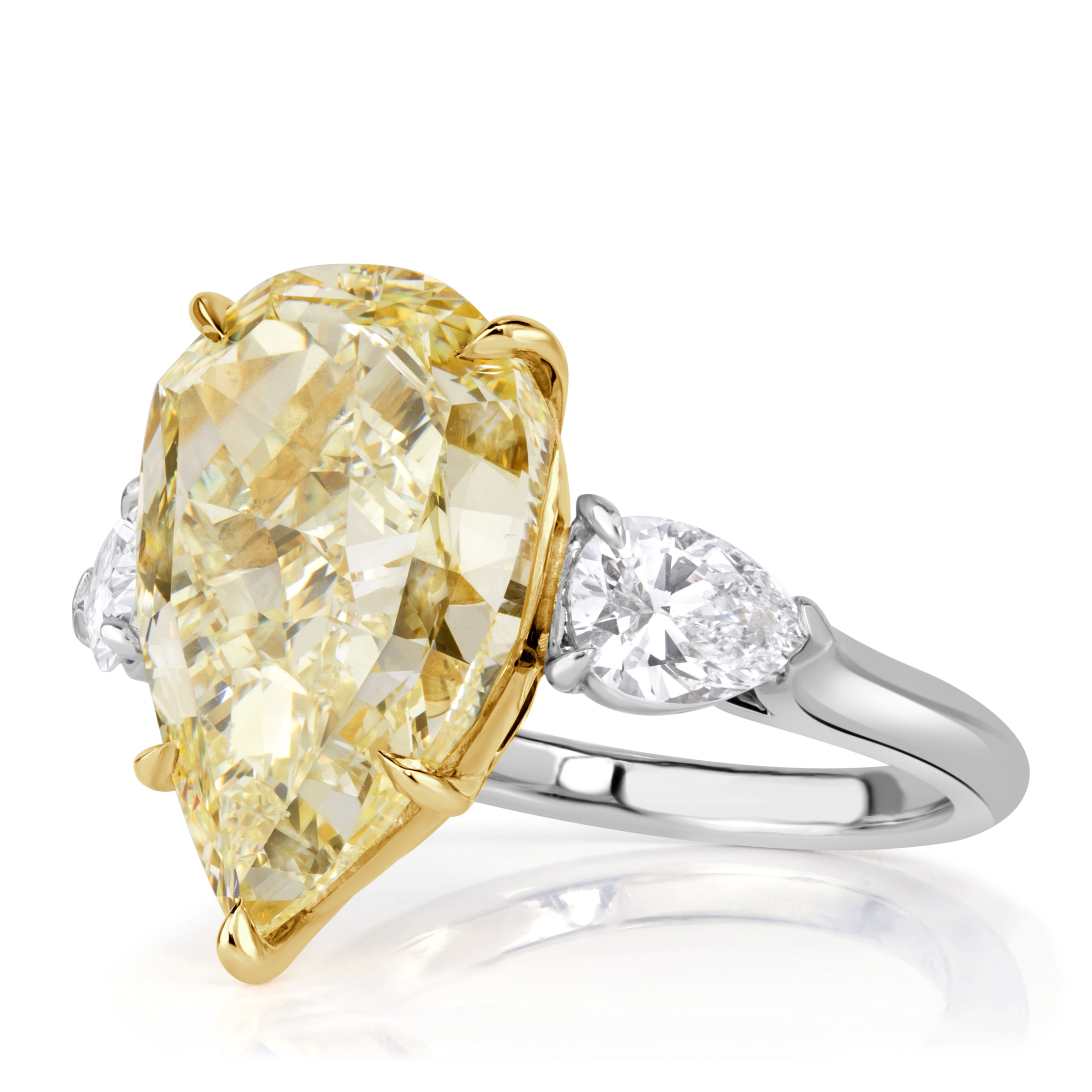 9.83ct Pear Shaped Fancy Light Yellow Diamond Engagement Ring