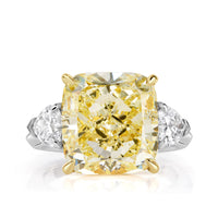 11.03ct Cushion Cut Fancy Light Yellow Diamond Engagement Ring