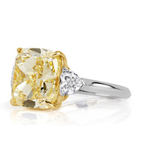 11.03ct Cushion Cut Fancy Light Yellow Diamond Engagement Ring