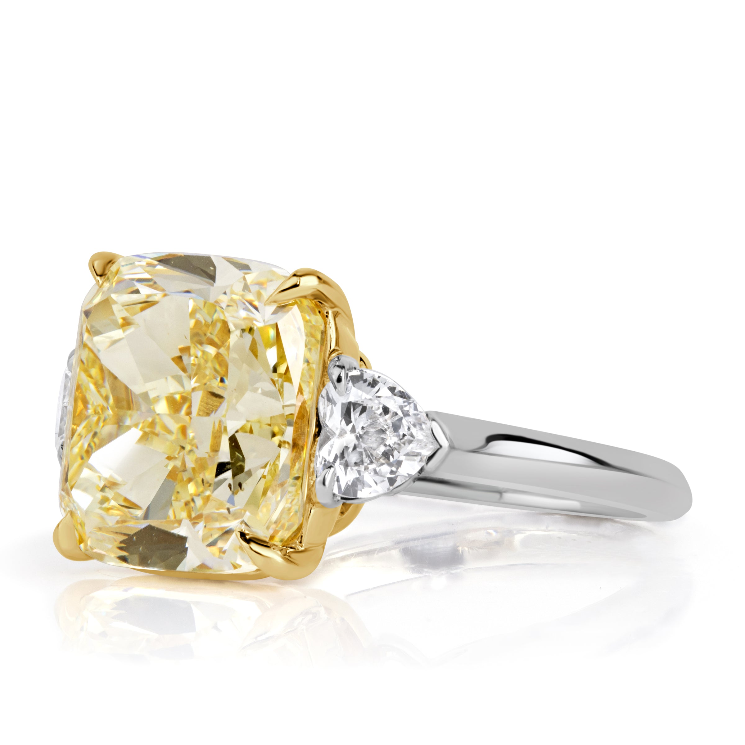 11.03ct Cushion Cut Fancy Light Yellow Diamond Engagement Ring