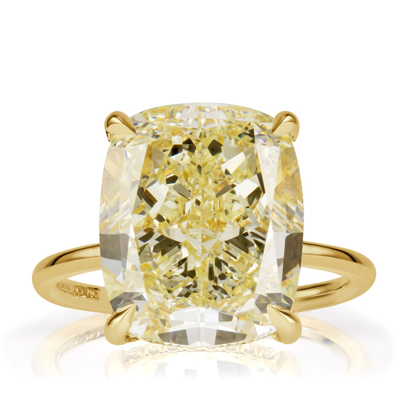 11.52ct Cushion Cut Fancy Light Yellow Diamond Engagement Ring