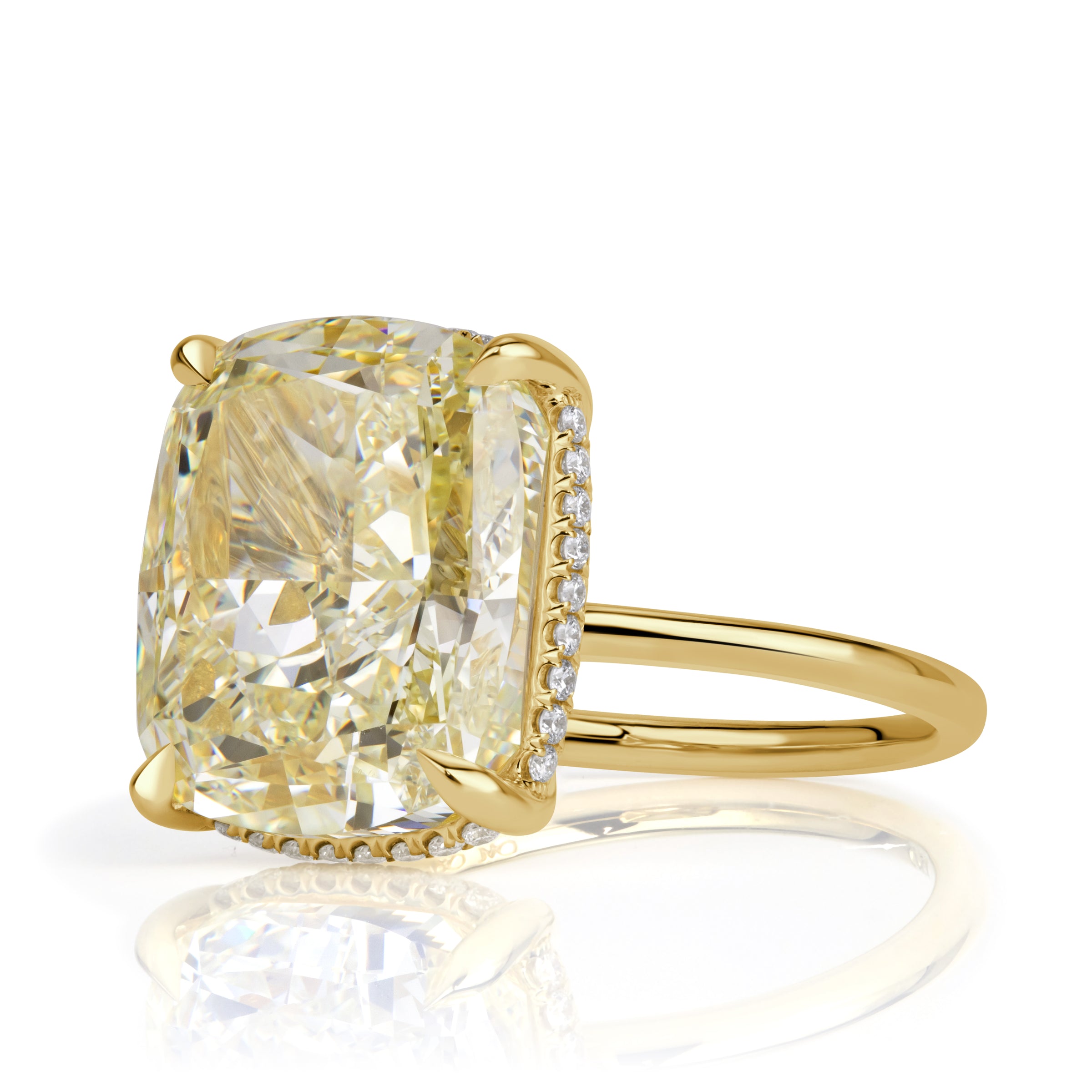 11.52ct Cushion Cut Fancy Light Yellow Diamond Engagement Ring