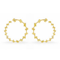 14.47ct Graduated Oval Cut Fancy Intense Yellow Diamond Open Swirl Hoop Earrings