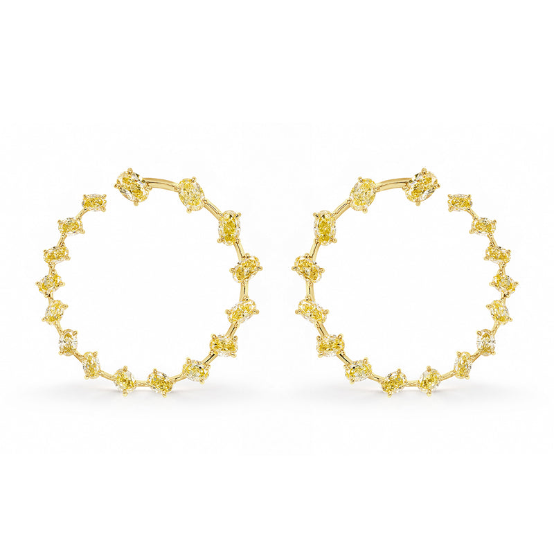 14.47ct Graduated Oval Cut Fancy Intense Yellow Diamond Open Swirl Hoop Earrings