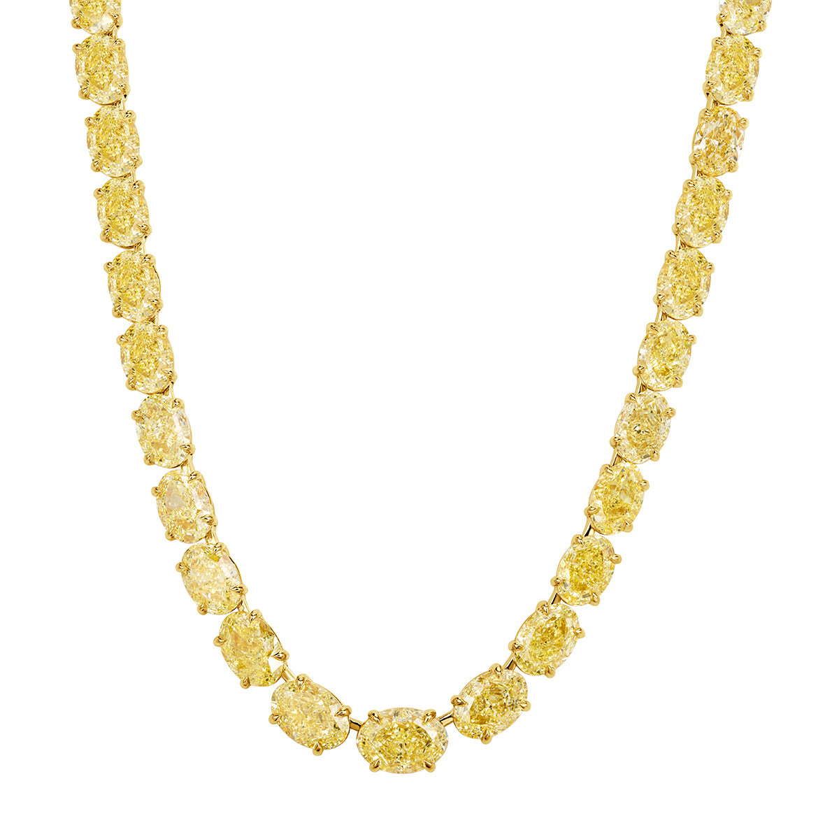 48.28ct Oval Cut Fancy Yellow Diamond Tennis Necklace