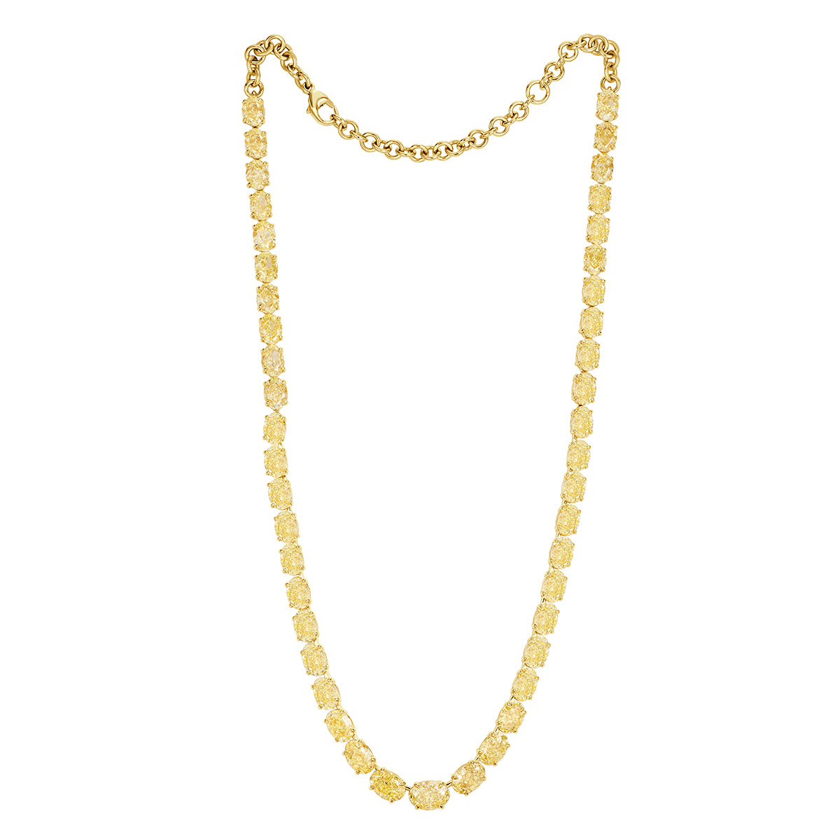 48.28ct Oval Cut Fancy Yellow Diamond Tennis Necklace