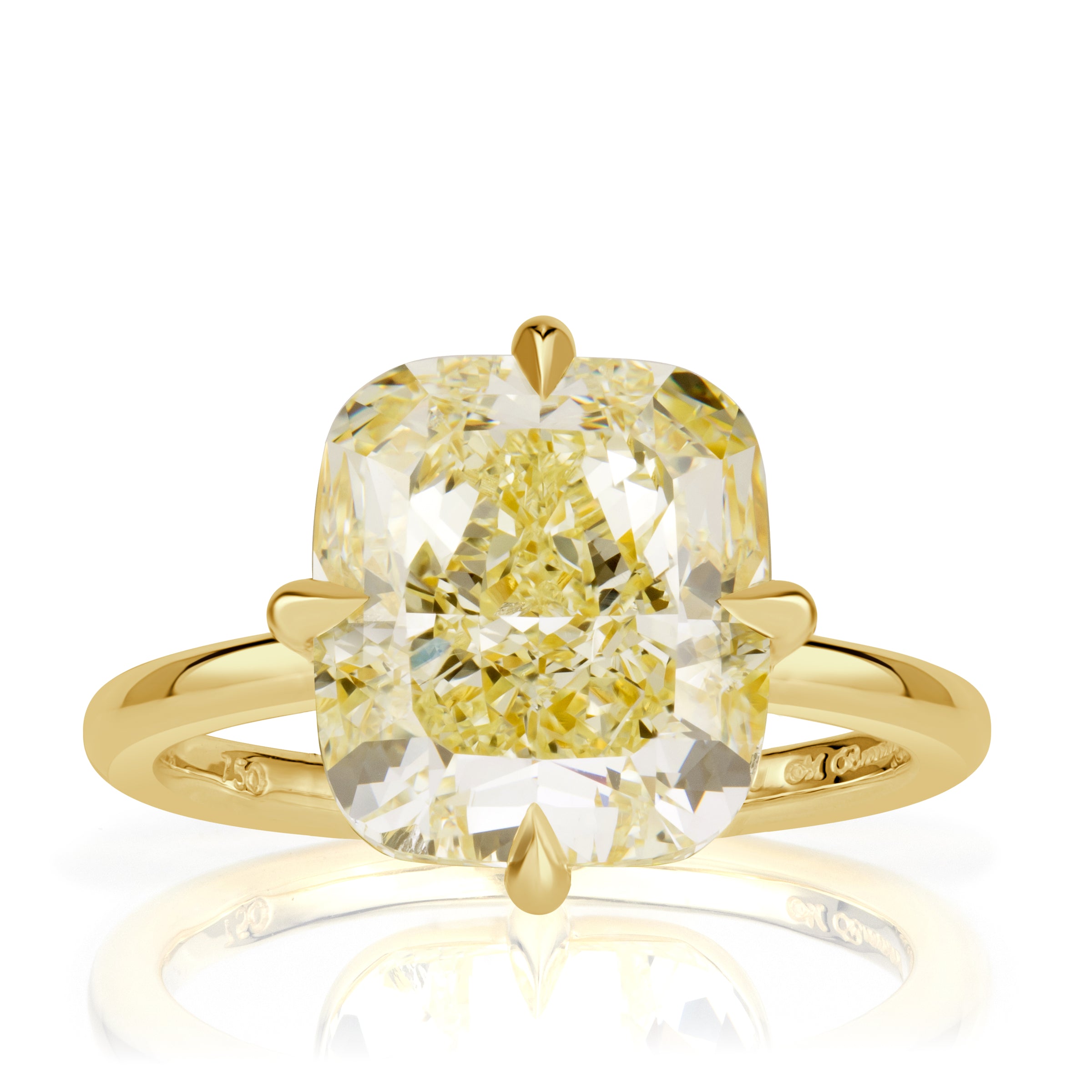 7.29ct Cushion Cut Fancy Light Yellow Diamond Engagement Ring