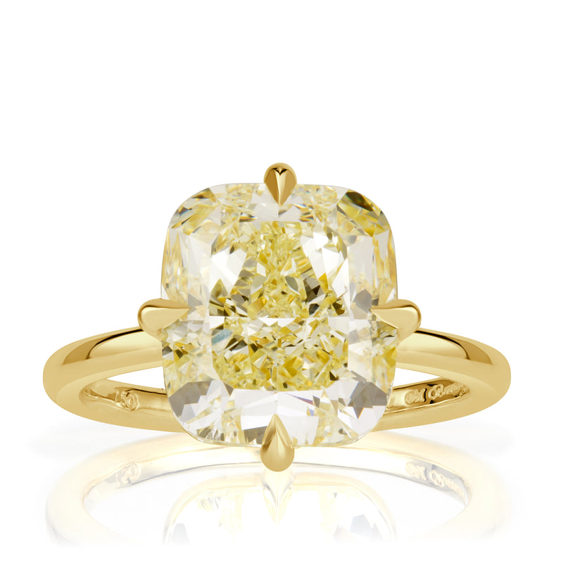 7.29ct Cushion Cut Fancy Light Yellow Diamond Engagement Ring