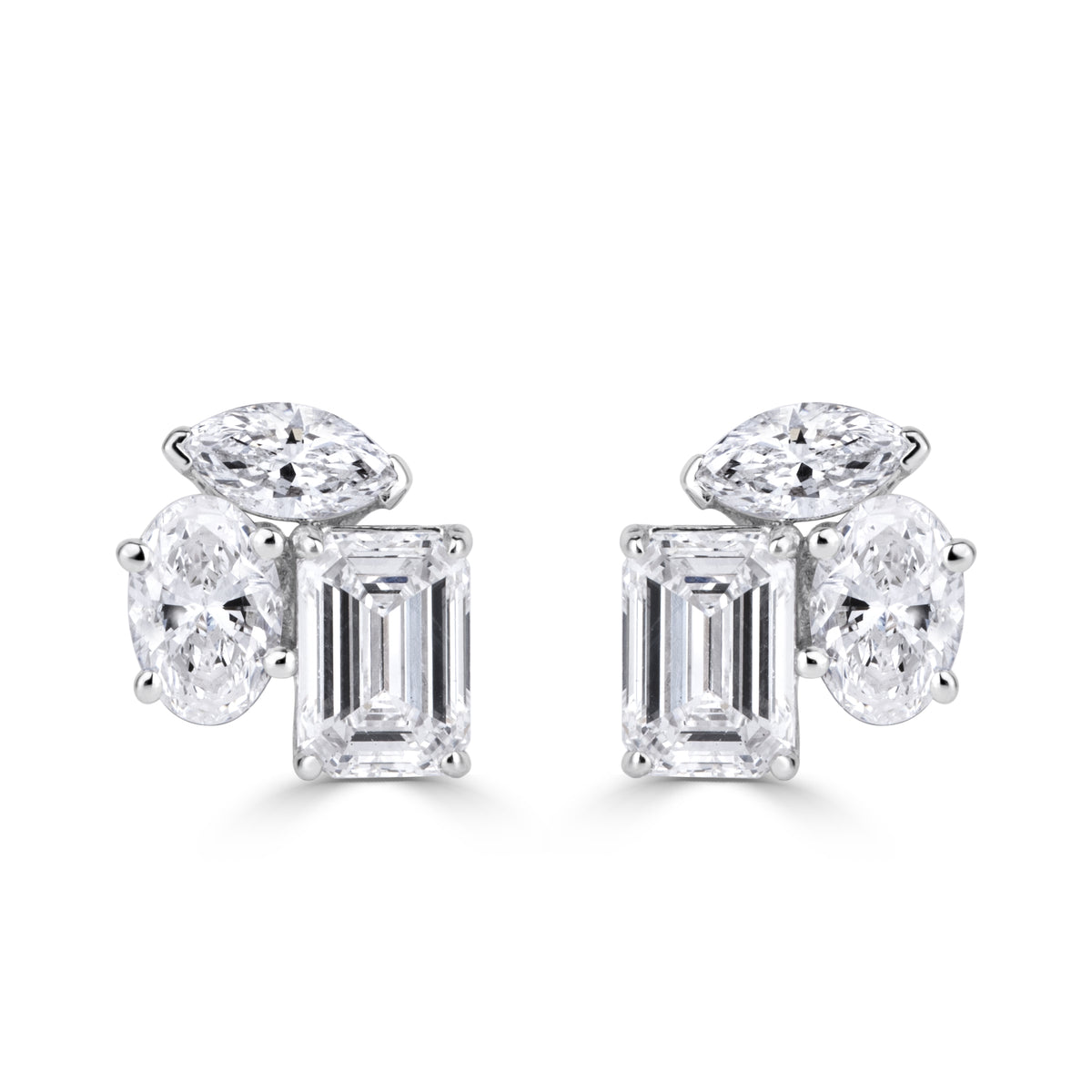 1.06ct Multi Shape Lab Grown Diamond Cluster Stud Earrings