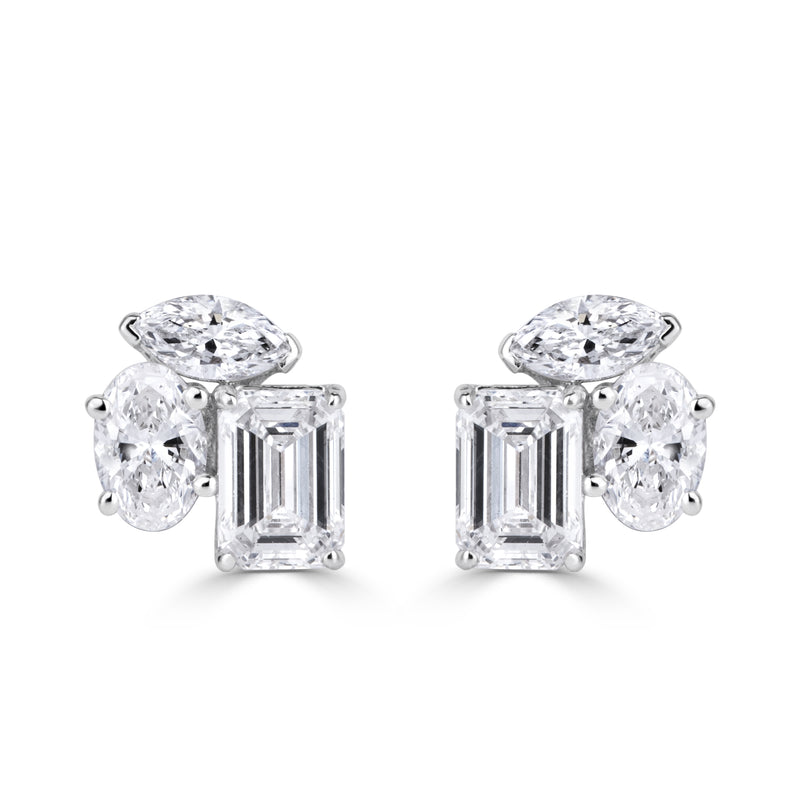 1.06ct Multi Shape Lab Grown Diamond Cluster Stud Earrings
