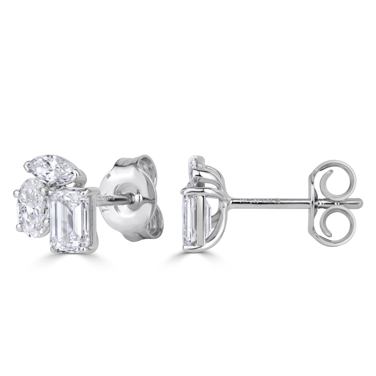 1.06ct Multi Shape Lab Grown Diamond Cluster Stud Earrings