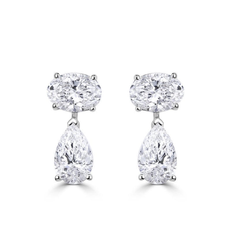 2.75ct Oval Cut and Pear Shaped Lab Grown Diamond Drop Studs