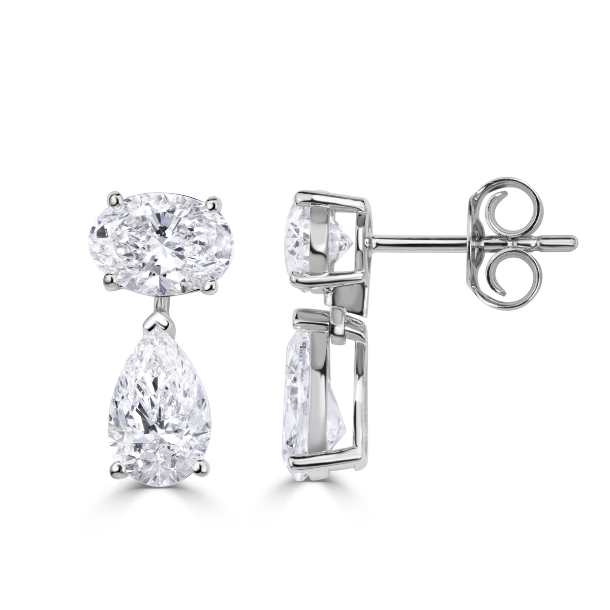 2.75ct Oval Cut and Pear Shaped Lab Grown Diamond Drop Studs