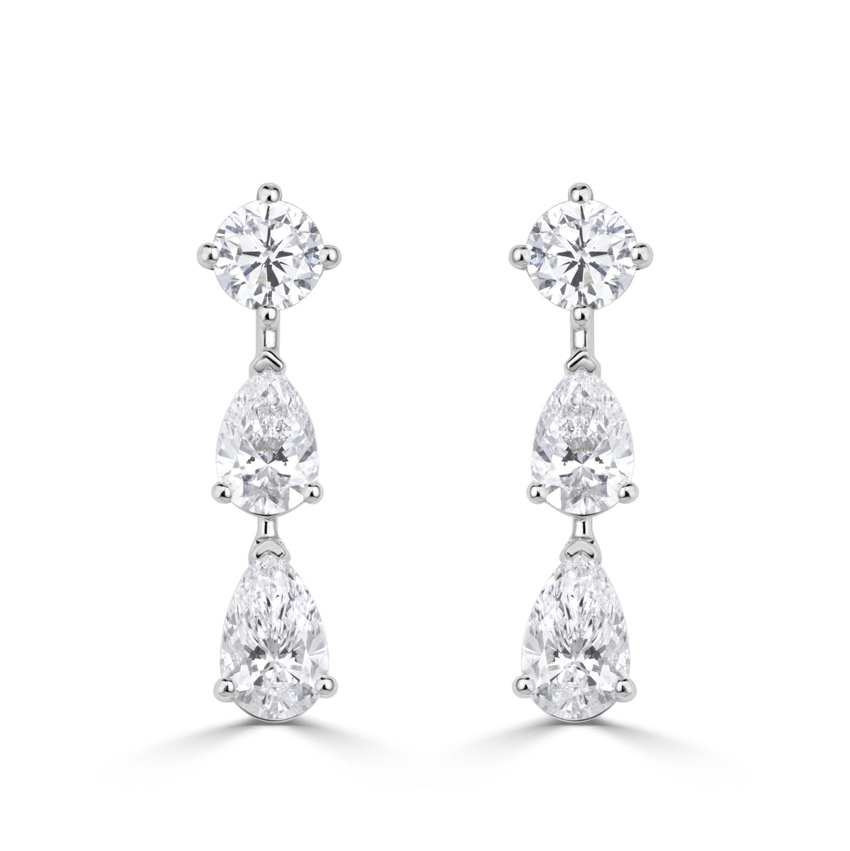 1.98ct Round Brilliant Cut and Pear Shaped Lab Grown Diamond Drop Earrings