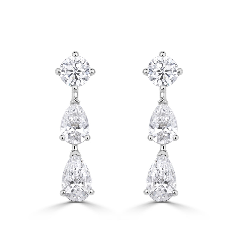 1.98ct Round Brilliant Cut and Pear Shaped Lab Grown Diamond Drop Earrings